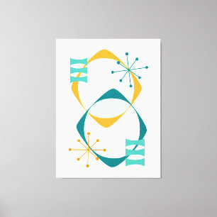 Retro Mid Century Atomic Age 24 Teal, Aqua, Orange Canvas Print