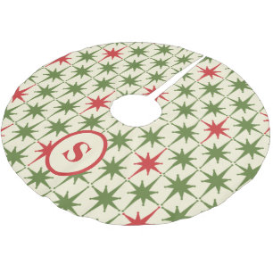Retro Mid-Century Atomic Christmas Stars Initial Brushed Polyester Tree Skirt