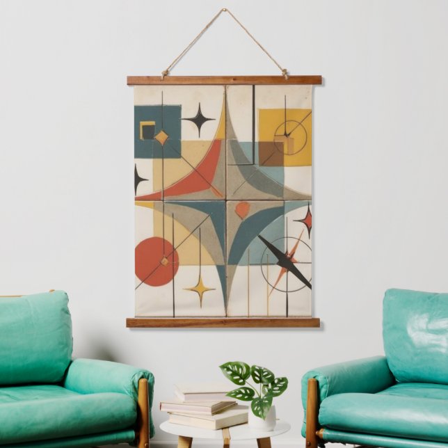 Retro Mid Century Atomic Geometric Pattern Hanging Tapestry (Living Room)