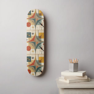 Retro Mid Century Atomic Geometric Pattern Skateboard