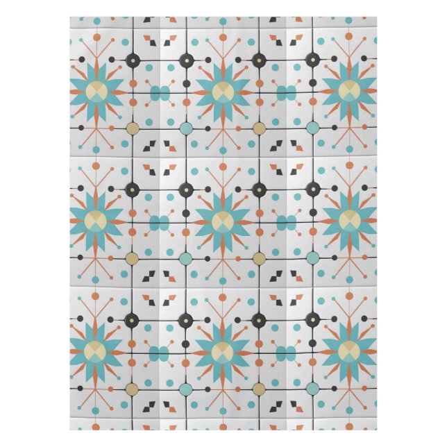 Retro Mid Century Atomic Geometric Pattern Tablecloth (Front)