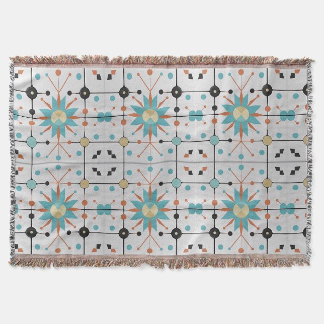Retro Mid Century Atomic Geometric Pattern Throw Blanket (Front)