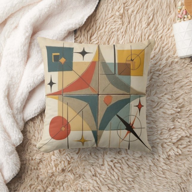 Retro Mid Century Atomic Geometric Pattern Throw Pillow (Blanket)