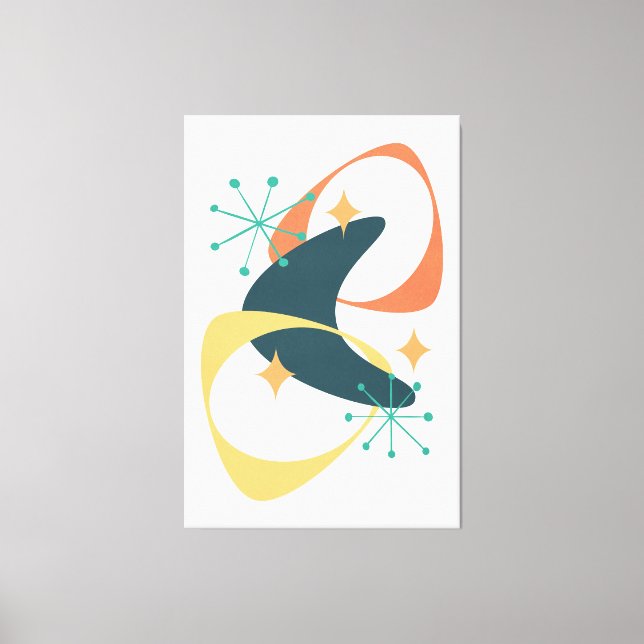 Retro Mid Century Atomic Space Age 20 Charcoal Canvas Print (Front)