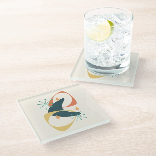 Retro Mid Century Atomic Space Age 20 Charcoal Glass Coaster (Angled)