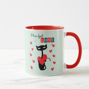 Retro Mid Century Atomic Valentine's Day Cat Mug