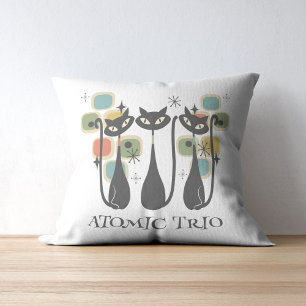 Retro Mid Century Black Atomic Cats MCM Throw Pillow