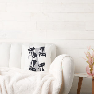 Retro, mid-century black cats throw pillow