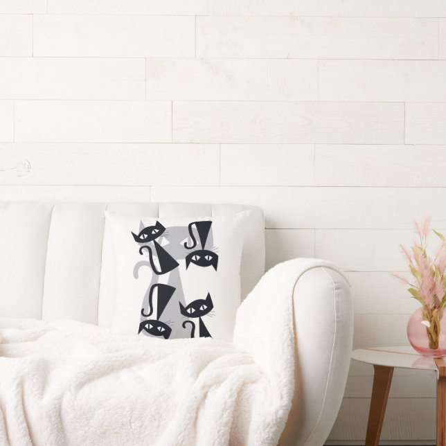 Retro, mid-century black cats throw pillow (Couch)