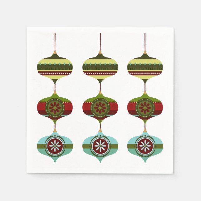 Retro Mid Century Christmas Holiday Bauble Napkin (Front)