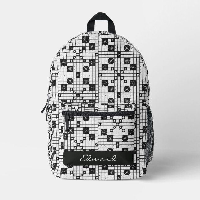 Retro Mid Century Crossword Puzzle Printed Backpack (Front)