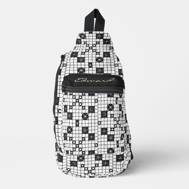 Retro Mid Century Crossword Puzzle Sling Bag (Front)