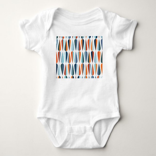 Retro mid-century, drop shapes pattern. baby bodysuit (Front)