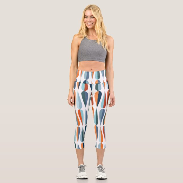 Retro mid-century, drop shapes pattern. capri leggings (Front)