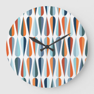 Retro mid-century, drop shapes pattern. large clock