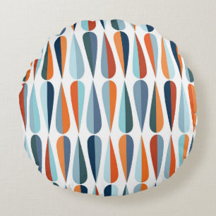 Retro mid-century, drop shapes pattern. round pillow