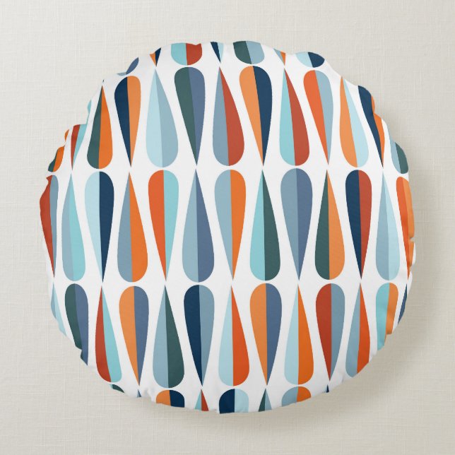 Retro mid-century, drop shapes pattern. round pillow (Front)