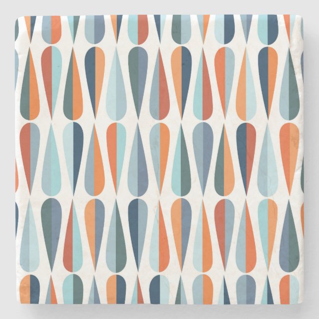 Retro mid-century, drop shapes pattern. stone coaster (Front)