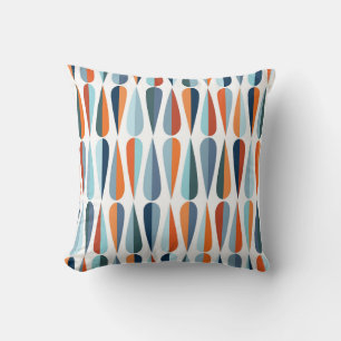 Retro mid-century, drop shapes pattern. throw pillow