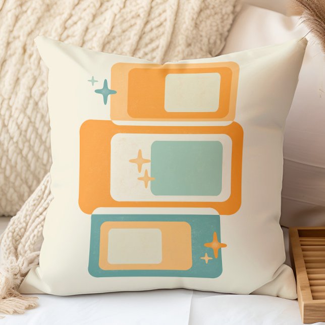 Retro Mid Century Geometric Abstract Teal Orange Throw Pillow (Creator Uploaded)