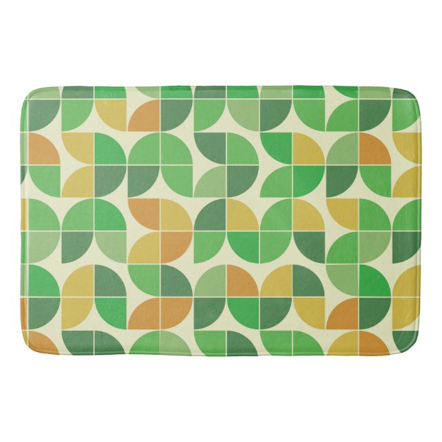 Retro Mid Century Geometric Floral Green  Bath Mat (Front)