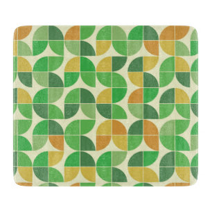 Retro Mid Century Geometric Floral Green Cutting Board