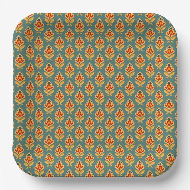 Retro Mid- Century Geometric Print Patterned Paper Plate (Front)