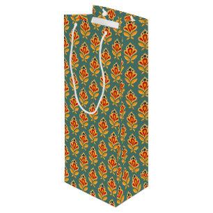 Retro Mid- Century Geometric Print Patterned Wine Gift Bag