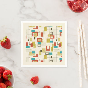 Retro Mid-Century Geometric Shapes Pattern Napkin