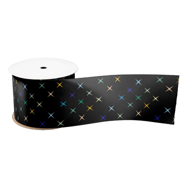 Retro Mid Century Geometric Stars Art Design Satin Ribbon (Spool)