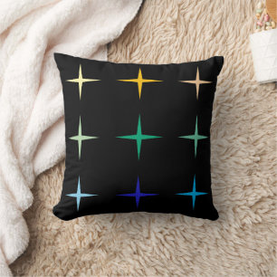 Retro Mid Century Geometric Stars Art Design Throw Pillow