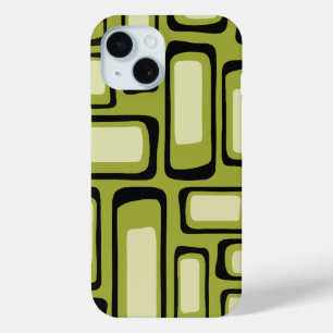 Retro Mid-Century Green Rounded Rectangle Grid  iPhone 15 Case