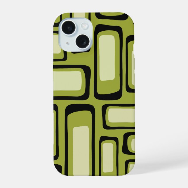 Retro Mid-Century Green Rounded Rectangle Grid  iPhone 15 Case (Back)