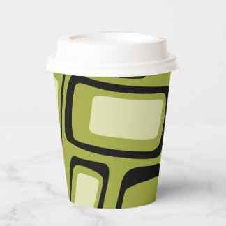 Retro Mid-Century Green Rounded Rectangle Grid Paper Cups