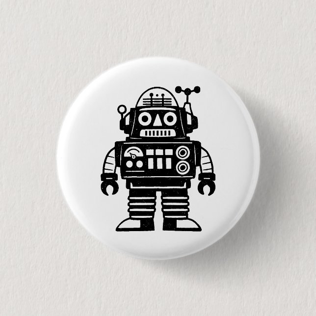Retro Mid Century Inspired Robot 1 Inch Round Button (Front)