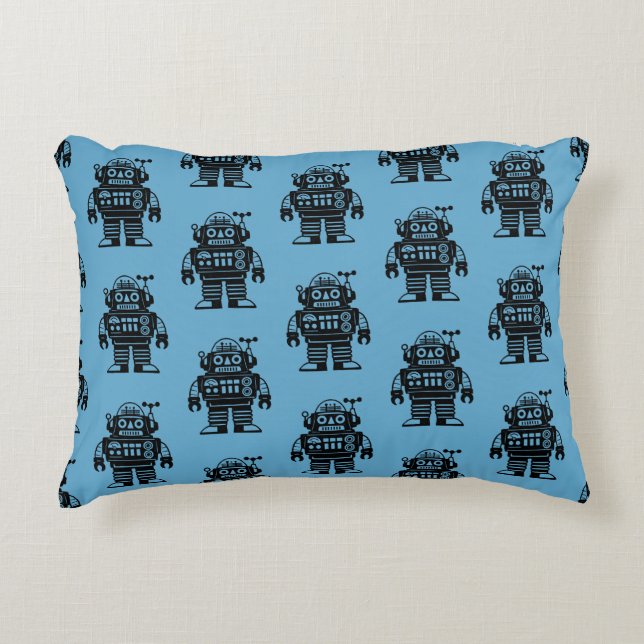 Retro Mid Century Inspired Robot Pattern Accent Pillow (Front)