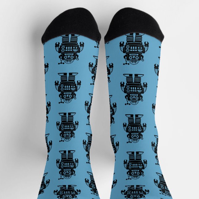 Retro Mid Century Inspired Robot Pattern Socks (Top)
