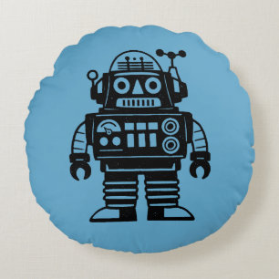 Retro Mid Century Inspired Robot Round Pillow