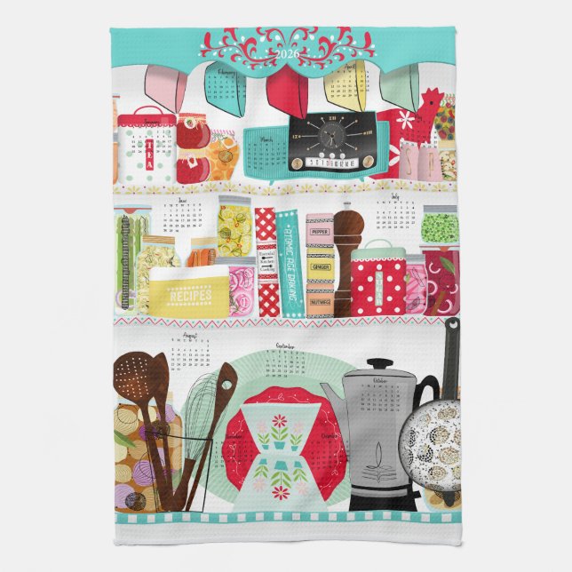 Retro Mid Century Kitchen 2026 Calendar  Towel (Vertical)