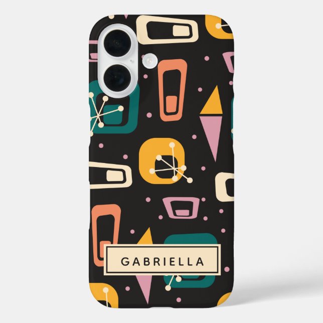 Retro Mid Century Mod Atomic Black Personalized   Case-Mate iPhone Case (Back)