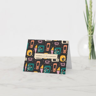 Retro Mid Century Mod Atomic Black Personalized Note Card