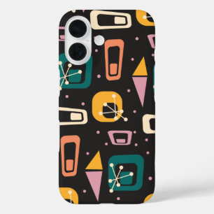 Retro Mid Century Mod Atomic Space Age Black iPhone 16 Case