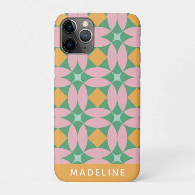 Retro Mid Century Mod Pattern Green Personalized Case-Mate iPhone Case (Back)