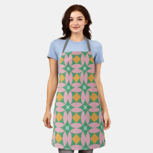 Retro Mid Century Mod Shapes Pattern   Pink Green Apron