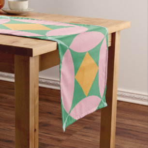 Retro Mid Century Mod Shapes Pattern   Pink Green Short Table Runner