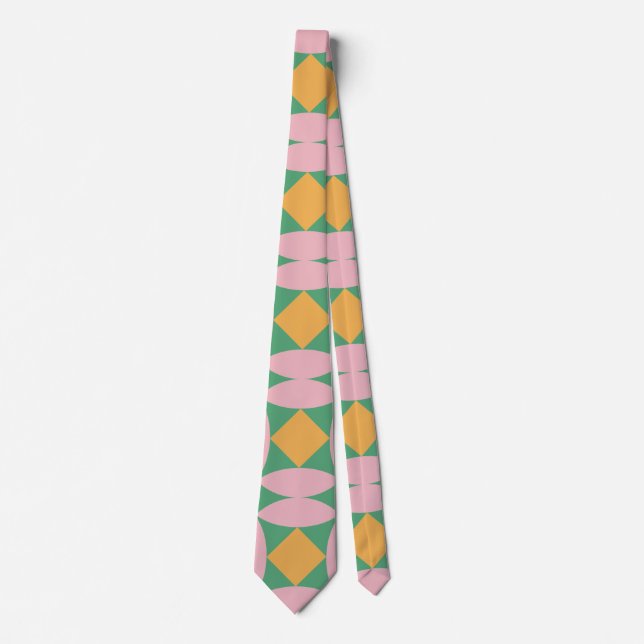 Retro Mid Century Mod Shapes Pattern | Pink Green Tie (Front)