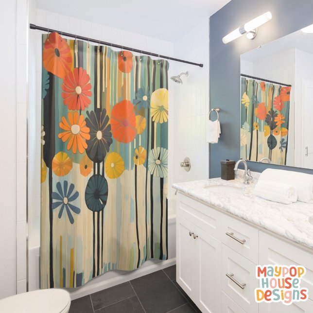 Retro Mid Century Modern (mid century modern shower curtain bathroom decor)