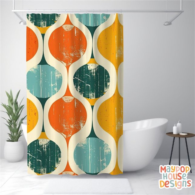 Retro Mid Century Modern Abstract (mid century modern shower curtain bathroom decor)