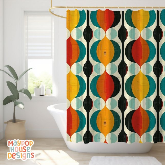 Retro Mid Century Modern Abstract (mid century modern shower curtain bathroom decor)