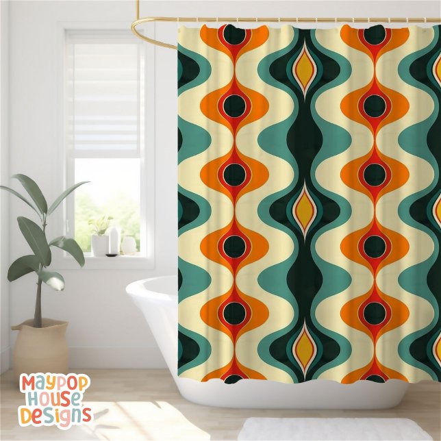Retro Mid Century Modern Abstract (mid century modern shower curtain bathroom decor)